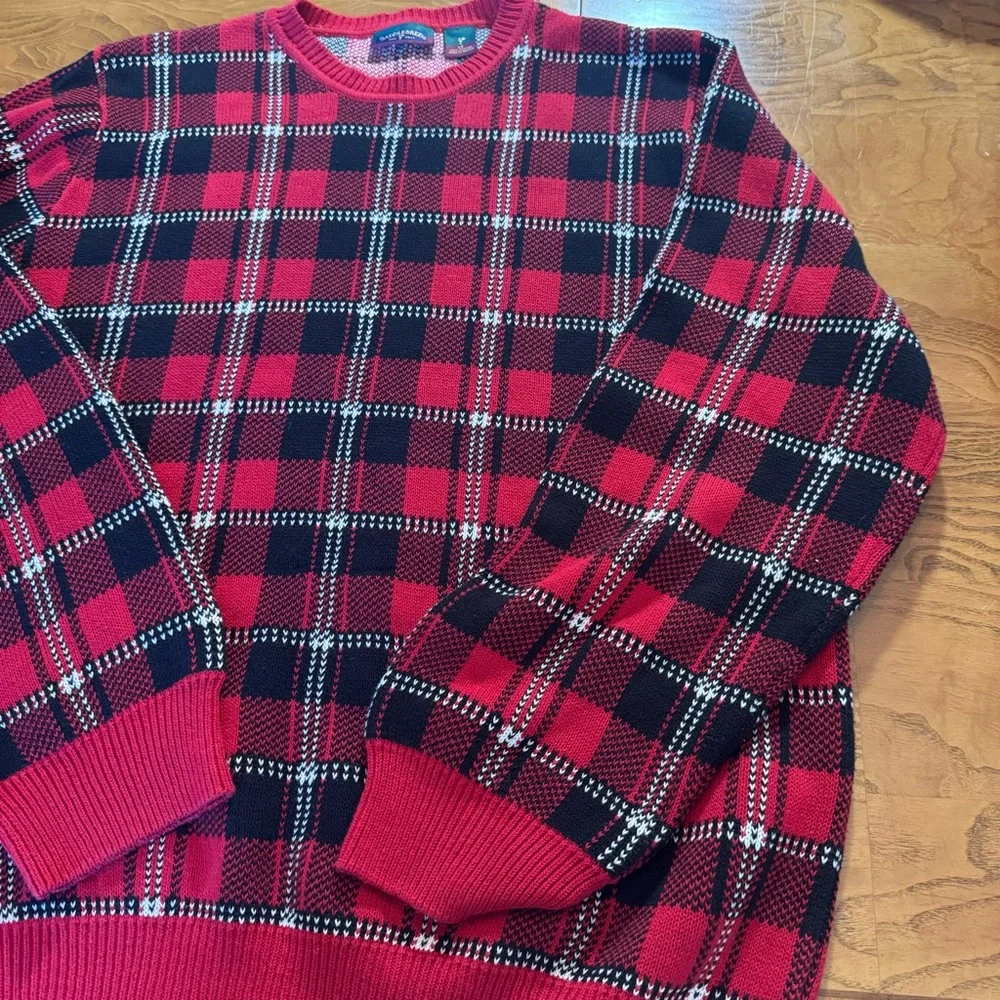 Saddlebred men’s sweater Large Tall‎ Red Plaid  Tall Long Sleeve